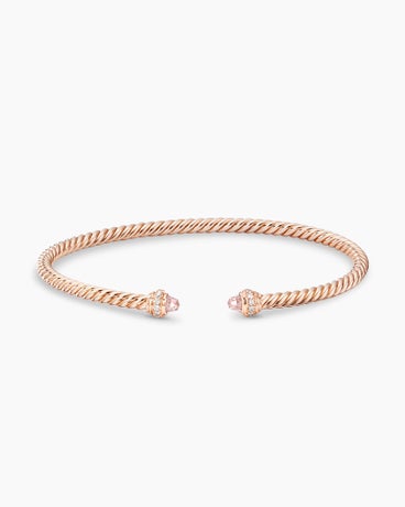 Classic Cablespira® Bracelet in 18K Rose Gold with Morganite and Diamonds, 3mm