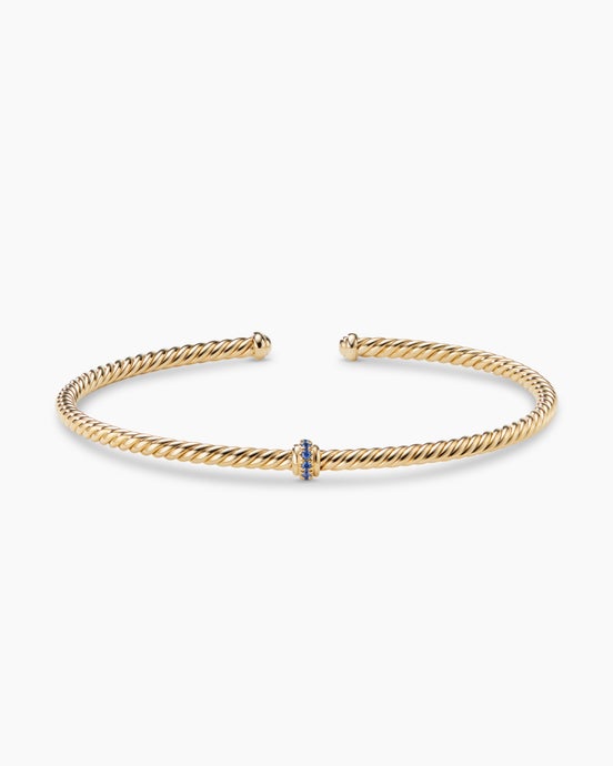 Classic Cablespira Station Bracelet in 18K Yellow Gold with Pavé, 3mm