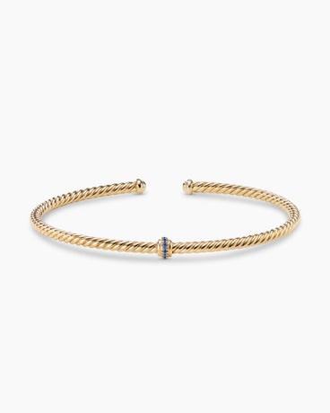Classic Cablespira® Station Bracelet in 18K Yellow Gold with Pavé Blue Sapphires, 3mm