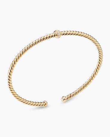 Classic Cablespira® Station Bracelet in 18K Yellow Gold with Diamonds, 3mm