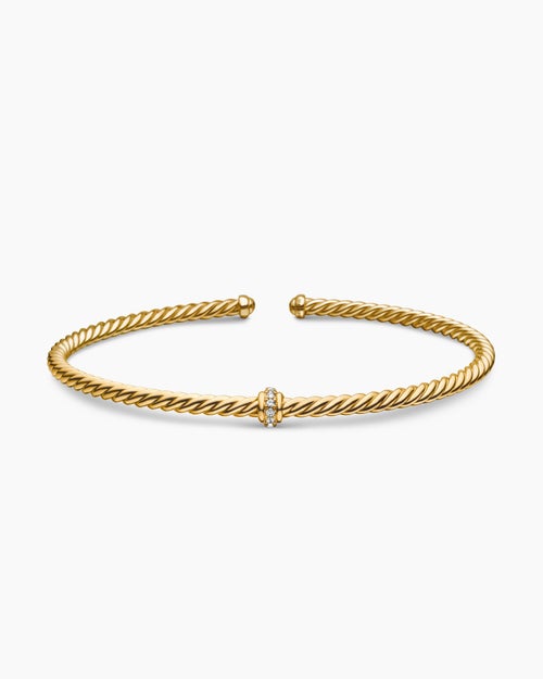Womens Classic Cablespira® Station Bracelet in 18K Yellow Gold with Diamonds, 3mm