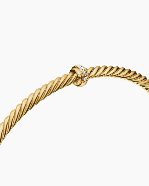 Womens Classic Cablespira® Station Bracelet in 18K Yellow Gold with Diamonds, 3mm