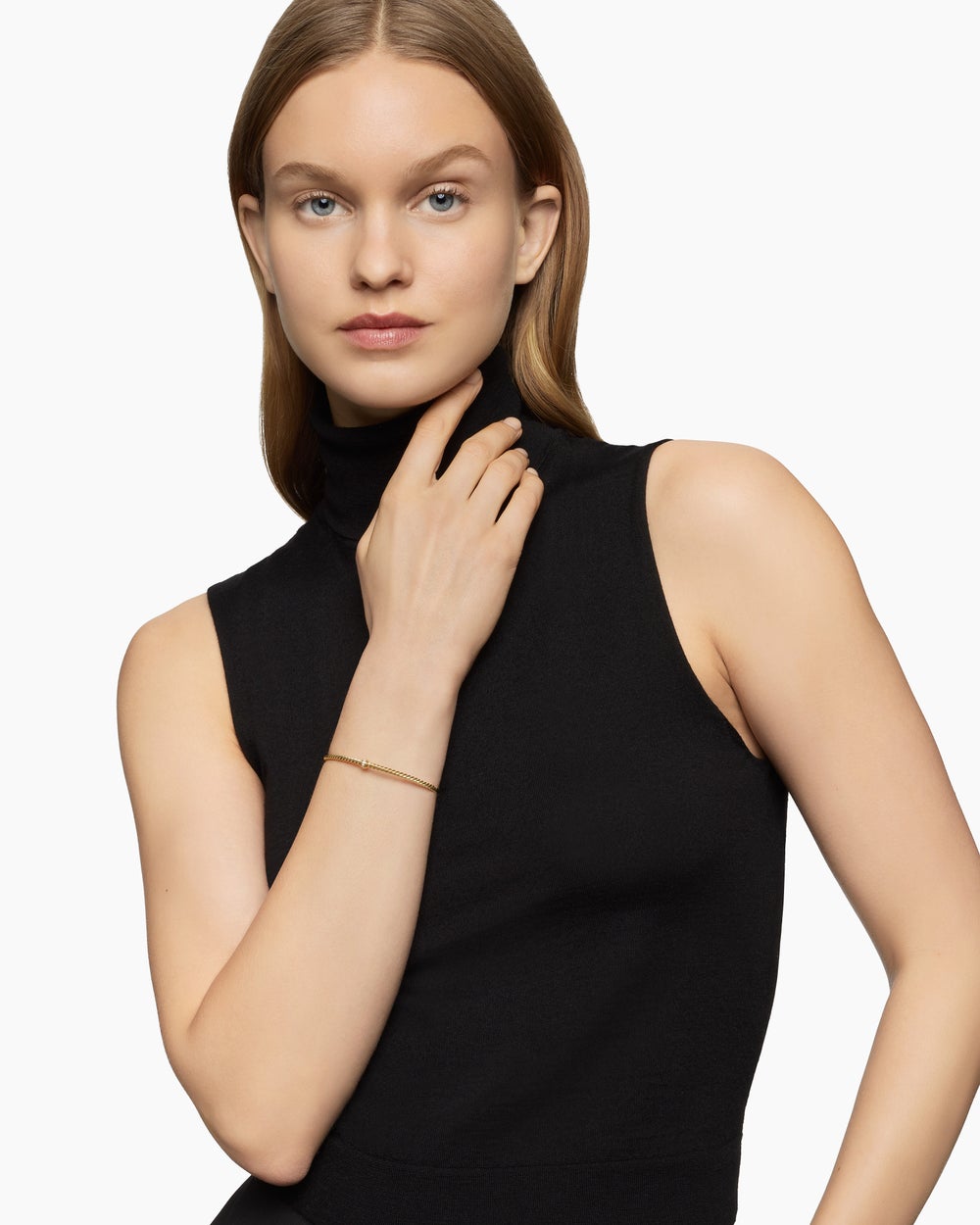 Womens Classic Cablespira Station Bracelet in 18K Yellow Gold with Diamonds, 3mm