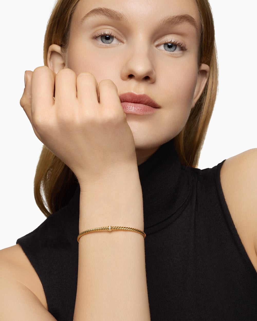 Womens Classic Cablespira Station Bracelet in 18K Yellow Gold with Diamonds, 3mm