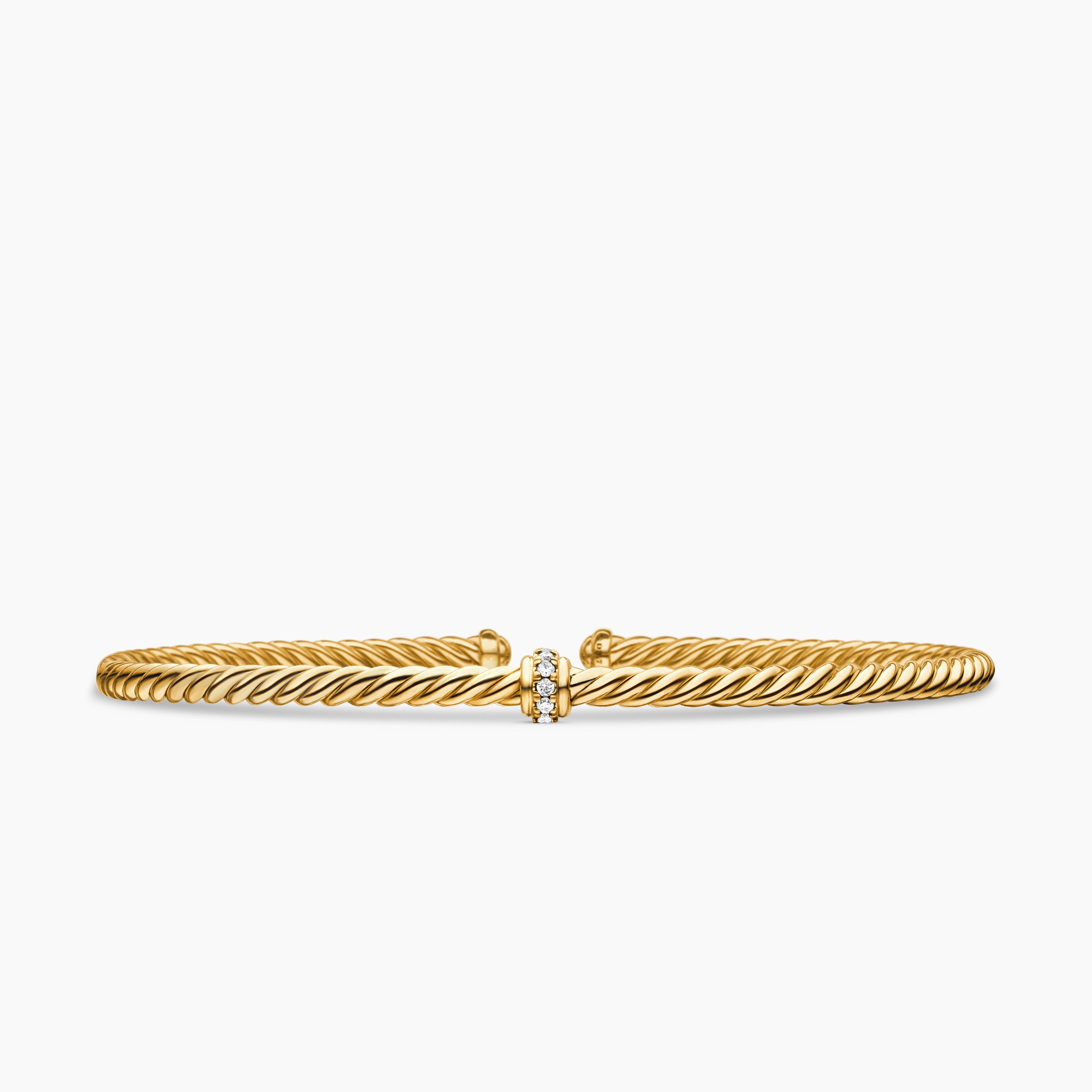 Womens Classic Cablespira Station Bracelet in 18K Yellow Gold with Diamonds, 3mm