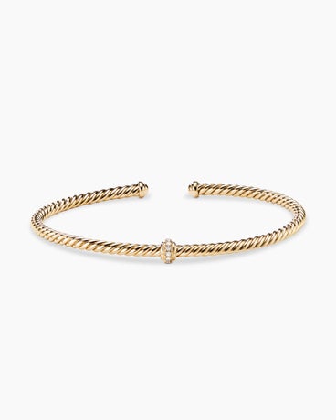Classic Cablespira® Station Bracelet in 18K Yellow Gold with Diamonds, 3mm