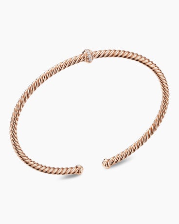 Classic Cablespira® Station Bracelet in 18K Rose Gold with Diamonds, 3mm