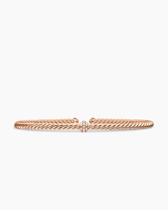 Classic Cablespira Station Bracelet in 18K Rose Gold with Diamonds, 3mm