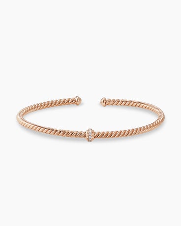 Classic Cablespira® Station Bracelet in 18K Rose Gold with Diamonds, 3mm
