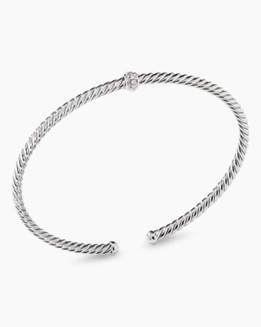 Classic Cablespira® Station Bracelet in 18K White Gold with Diamonds, 3mm