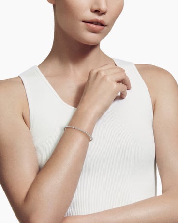 Classic Cablespira® Station Bracelet in 18K White Gold with Diamonds, 3mm
