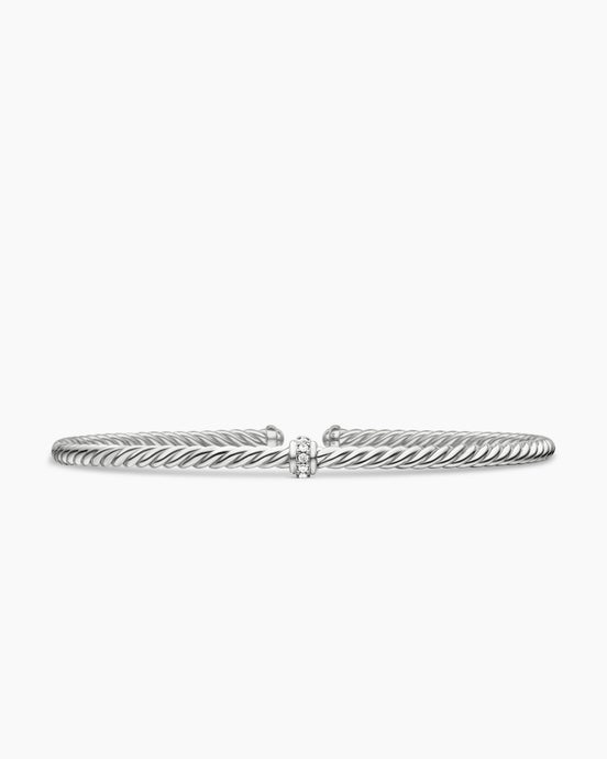 Classic Cablespira Station Bracelet in 18K White Gold with Diamonds, 3mm