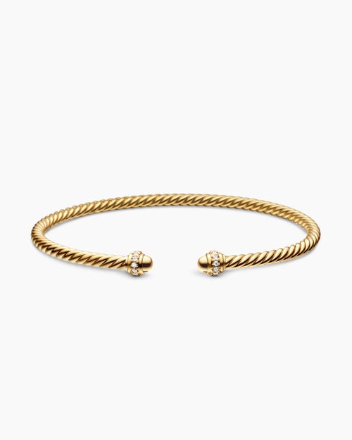 Womens Classic Cablespira Bracelet in 18K Yellow Gold with Diamonds, 3mm