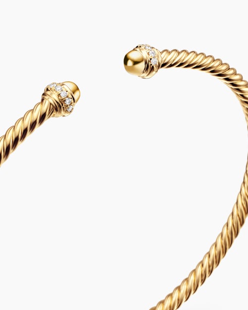 Womens Classic Cablespira® Bracelet in 18K Yellow Gold with Diamonds, 3mm