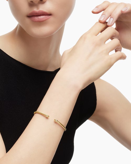 Womens Classic Cablespira Bracelet in 18K Yellow Gold with Diamonds, 3mm