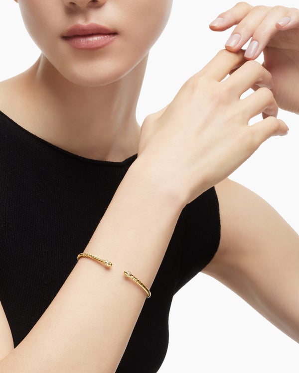 Classic Cablespira Bracelet in 18K Yellow Gold with Diamonds, 3mm