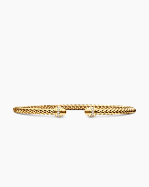 Womens Classic Cablespira Bracelet in 18K Yellow Gold with Diamonds, 3mm