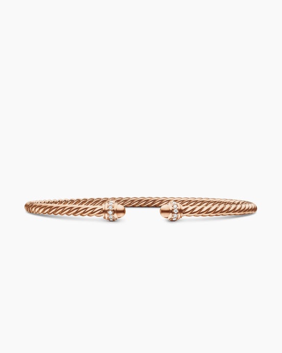 Classic Cablespira Bracelet in 18K Rose Gold with Diamonds, 3mm