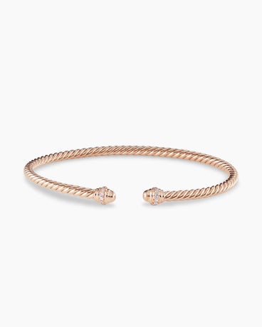 Classic Cablespira® Bracelet in 18K Rose Gold with Diamonds, 3mm