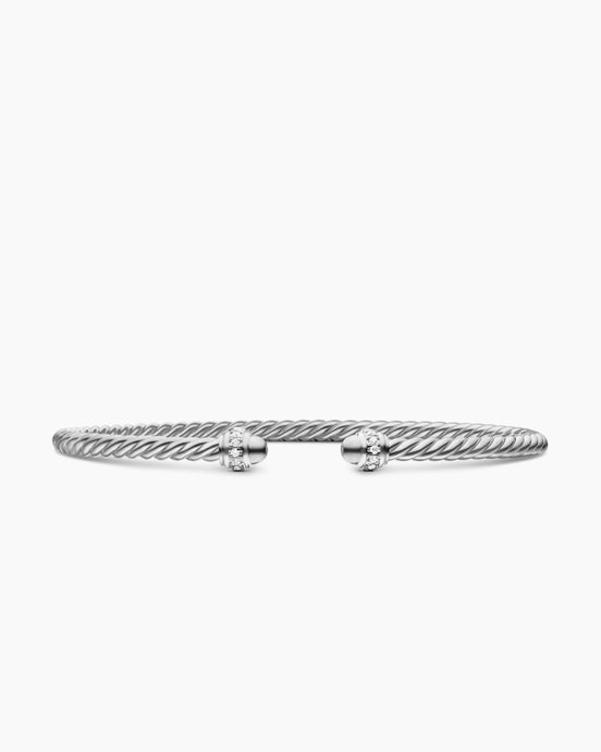 Classic Cablespira Bracelet in 18K White Gold with Diamonds, 3mm