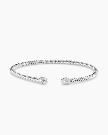 Classic Cablespira® Bracelet in 18K White Gold with Diamonds, 3mm