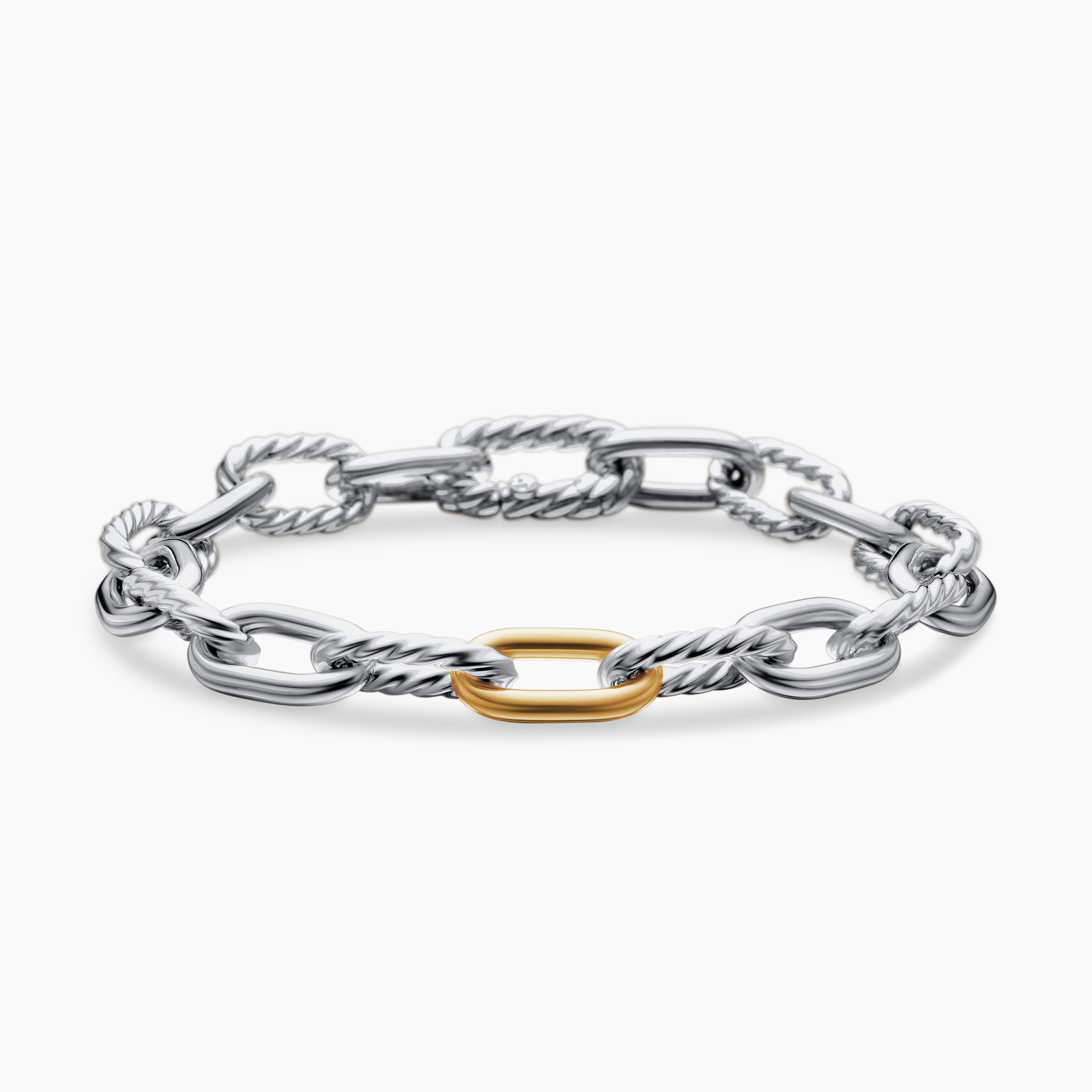 Womens DY Madison Chain Bracelet in Sterling Silver with 18K Yellow Gold, 8.5mm
