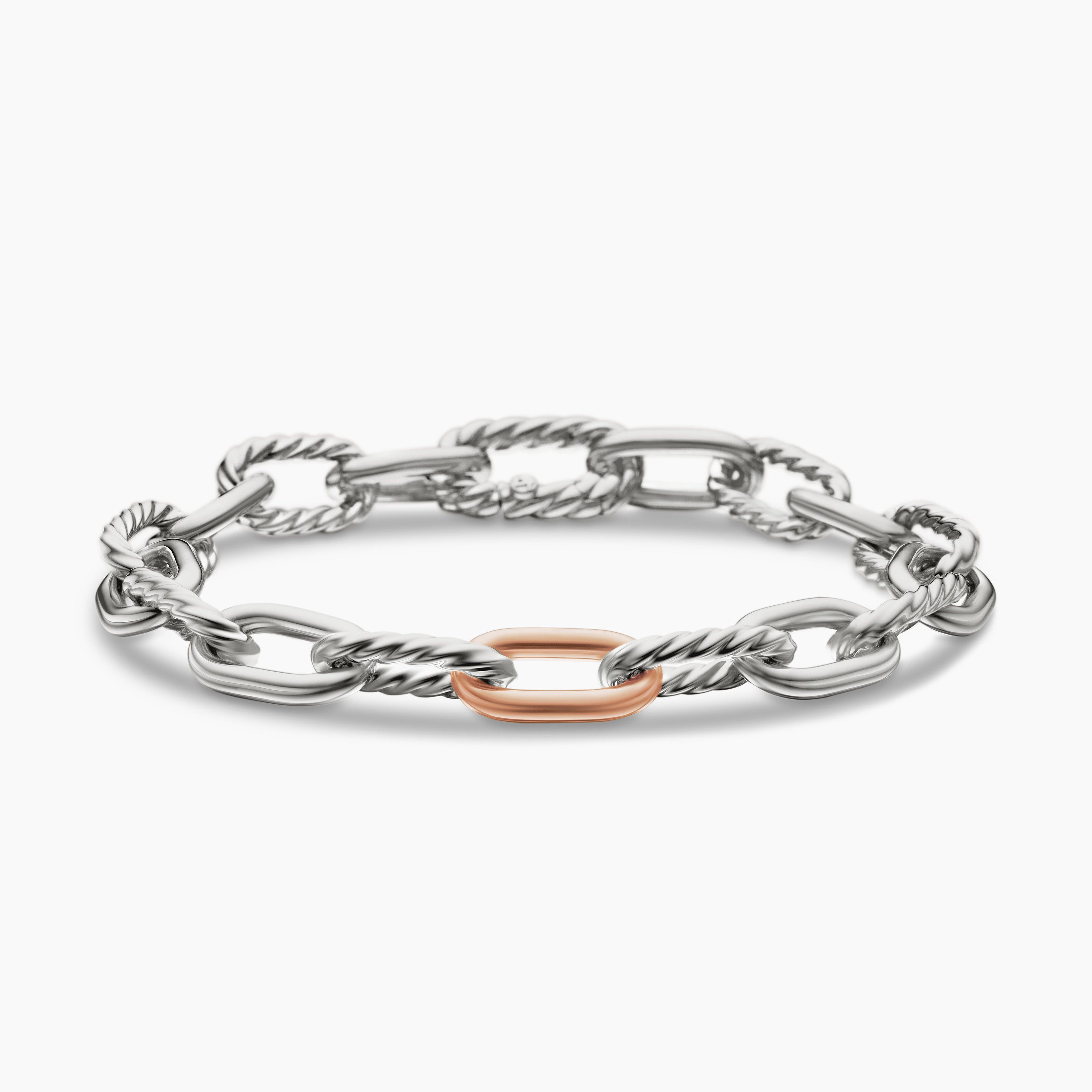 Womens DY Madison Chain Bracelet in Sterling Silver with 18K Rose Gold, 8.5mm