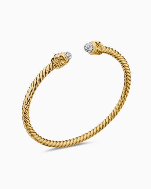 Womens Renaissance Cablespira Bracelet in 18K Yellow Gold with Diamonds, 3.5mm