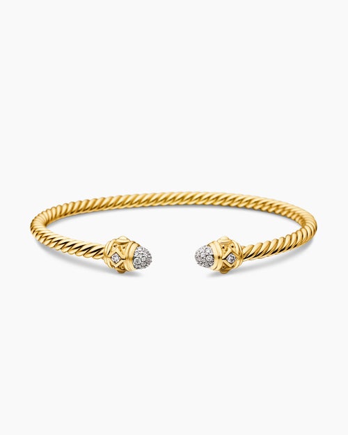 Womens Renaissance Cablespira Bracelet in 18K Yellow Gold with Diamonds, 3.5mm