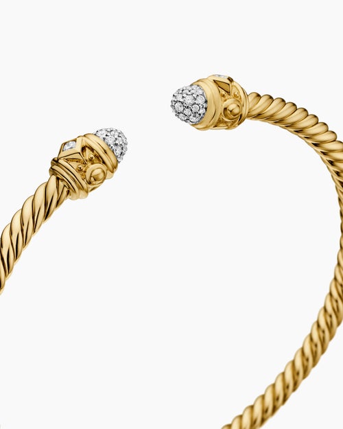 Womens Renaissance Cablespira Bracelet in 18K Yellow Gold with Diamonds, 3.5mm