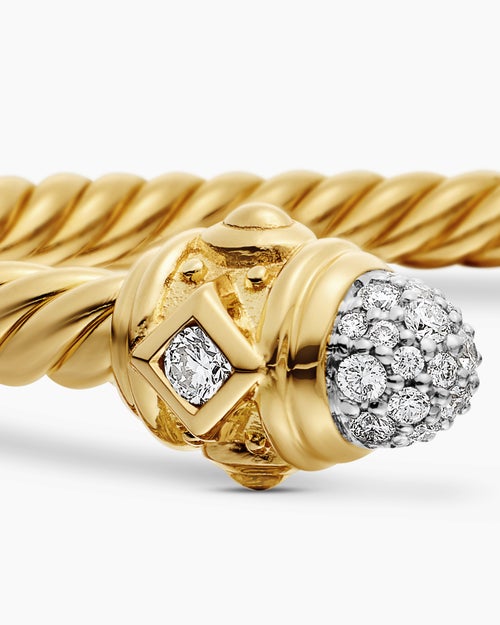 Womens Renaissance Cablespira Bracelet in 18K Yellow Gold with Diamonds, 3.5mm