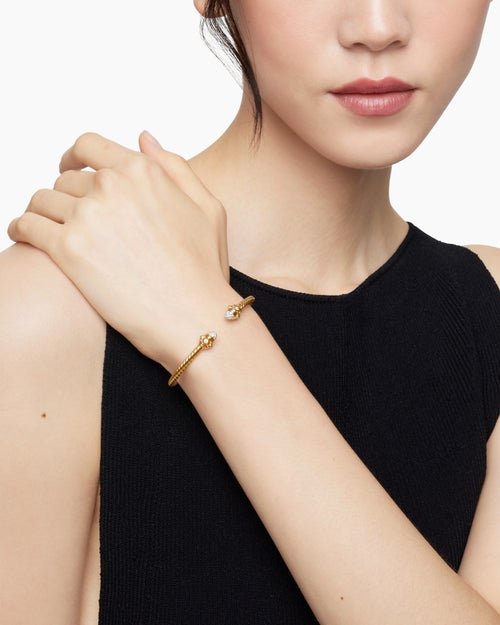 Womens Renaissance Cablespira Bracelet in 18K Yellow Gold with Diamonds, 3.5mm