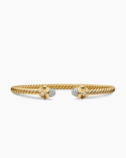Womens Renaissance Cablespira Bracelet in 18K Yellow Gold with Diamonds, 3.5mm
