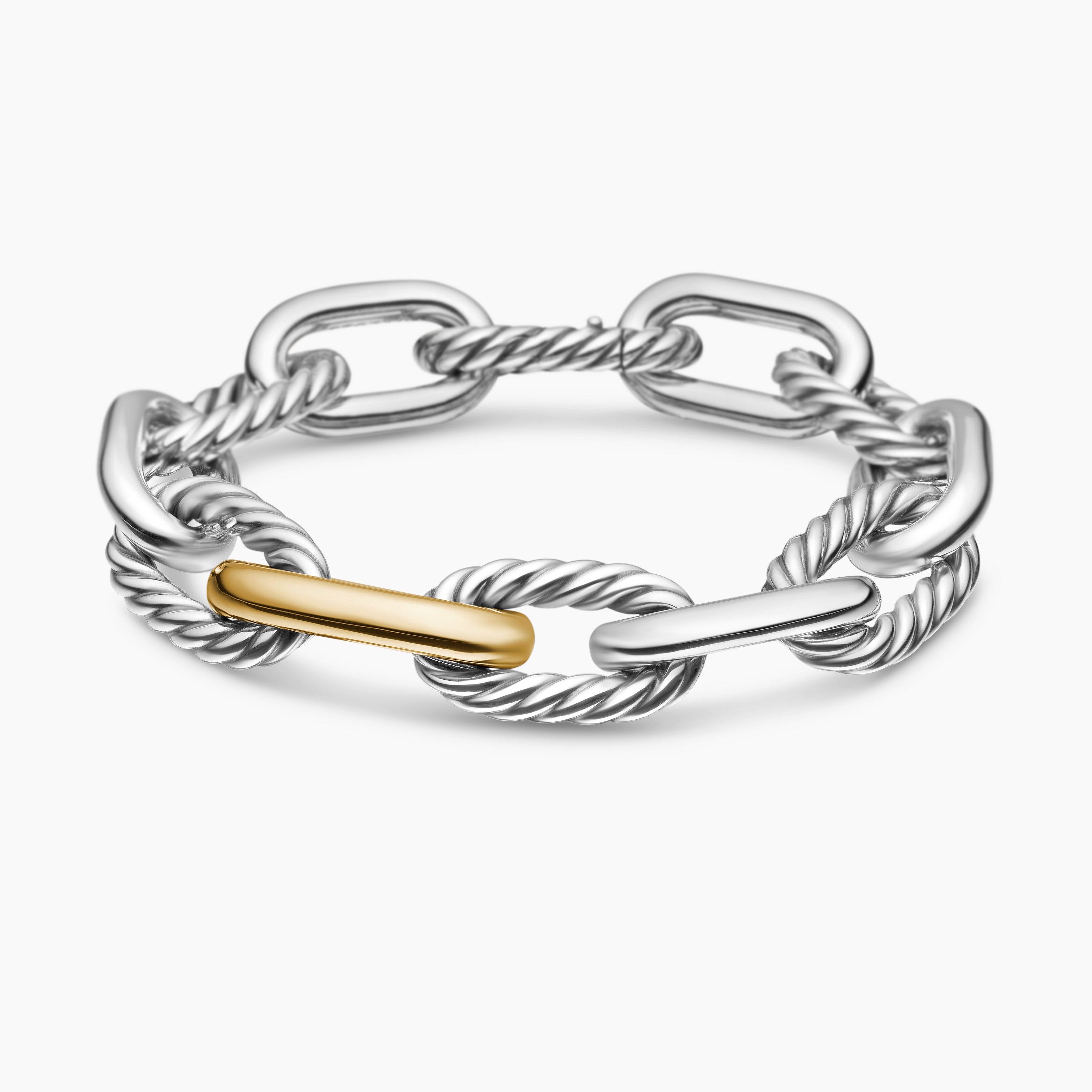 Womens DY Madison Chain Bracelet in Sterling Silver with 18K Yellow Gold, 13.5mm