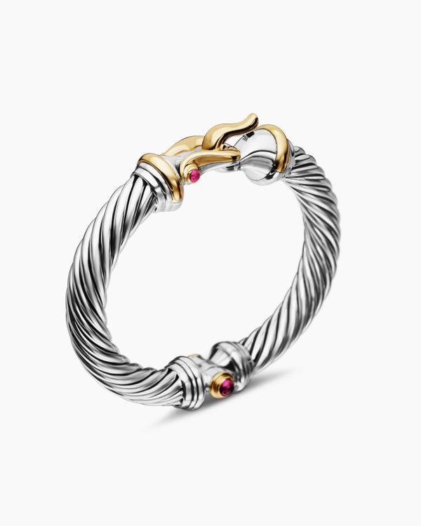 Buckle Classic Cable Bracelet in Sterling Silver with 18K Yellow Gold and Rhodolite Garnets, 9mm
