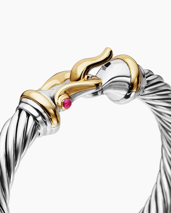 Buckle Classic Cable Bracelet in Sterling Silver with 18K Yellow Gold and Rhodolite Garnets, 9mm