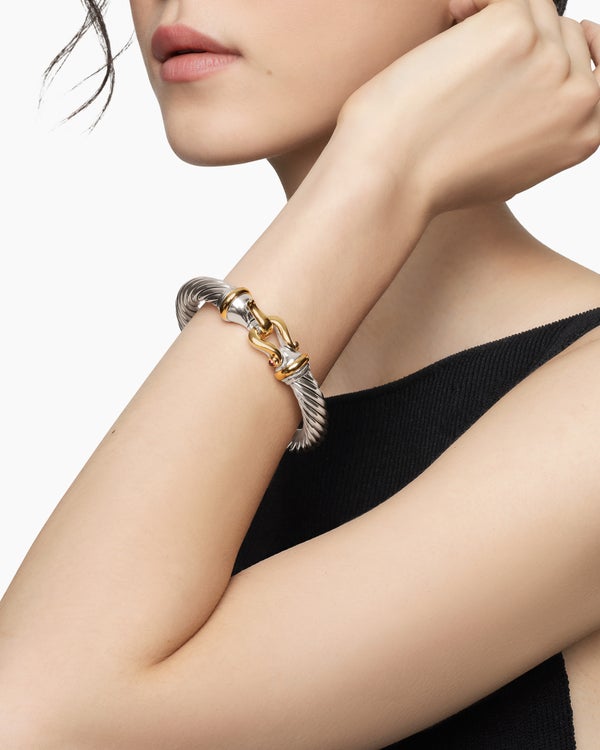 Buckle Classic Cable Bracelet in Sterling Silver with 18K Yellow Gold and Rhodolite Garnets, 9mm