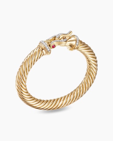 Buckle Cablespira® Bracelet in 18K Yellow Gold with Rubies and Diamonds, 9mm