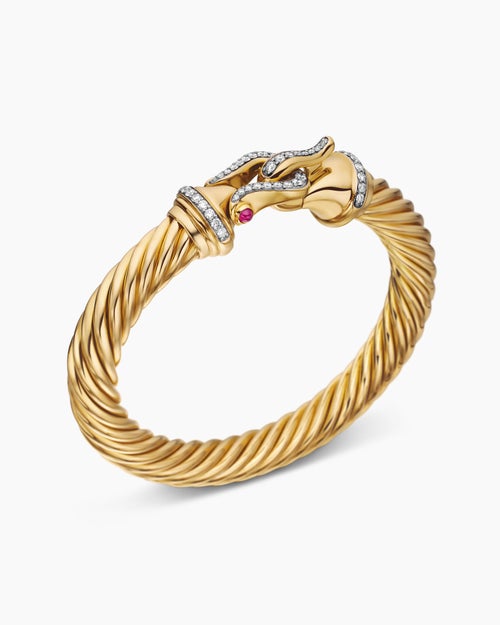 Womens Buckle Cablespira® Bracelet in 18ct Yellow Gold with Rubies and Diamonds, 9mm