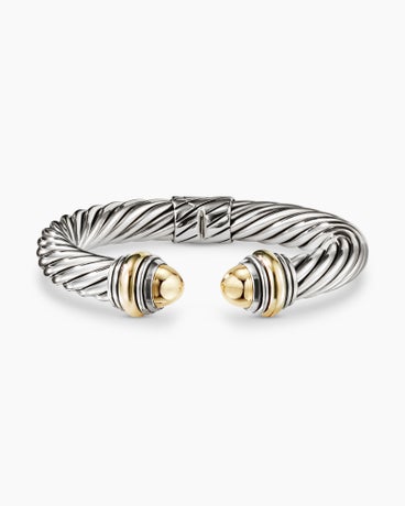 Classic Cable Bracelet in Sterling Silver with 14K Yellow Gold and Gold Domes, 10mm