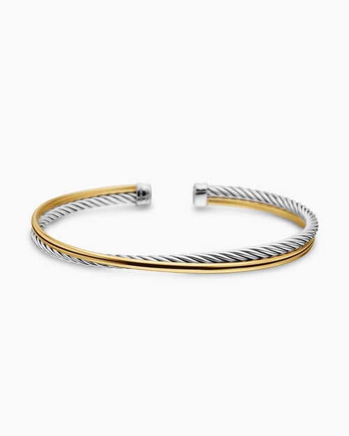 Womens Crossover Bracelet in Sterling Silver with 18K Yellow Gold, 3mm