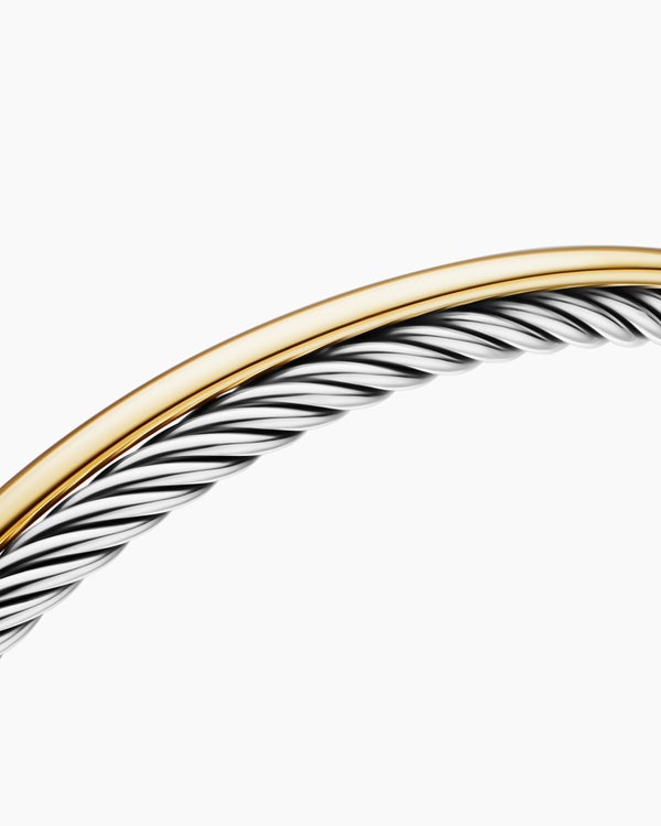 Crossover Bracelet in Sterling Silver with 18K Yellow Gold, 3mm