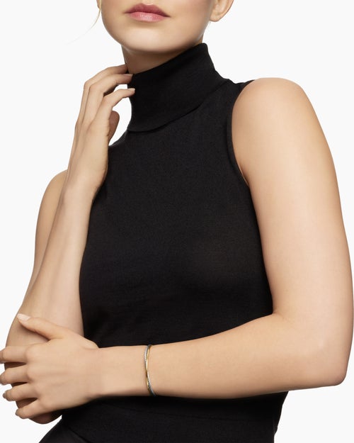 Womens Crossover Bracelet in Sterling Silver with 18K Yellow Gold, 3mm