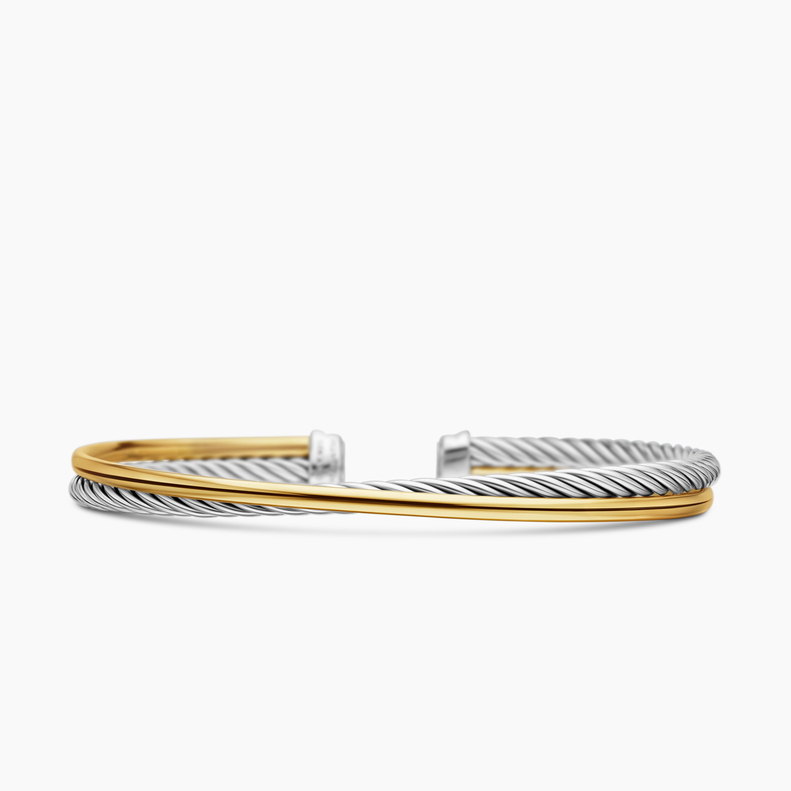Womens Crossover Bracelet in Sterling Silver with 18K Yellow Gold, 3mm