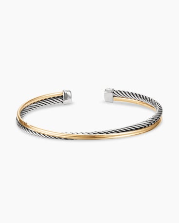 Crossover Bracelet in Sterling Silver with 18K Yellow Gold, 3mm