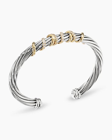 Helena Center Station Bracelet in Sterling Silver with 18K Yellow Gold and Diamonds, 6mm