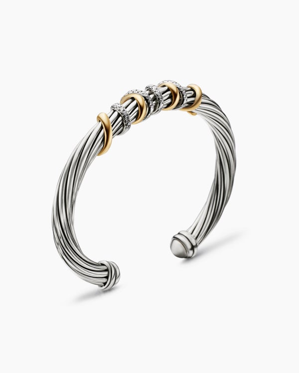 Helena Center Station Bracelet in Sterling Silver with 18K Yellow Gold and Diamonds, 6mm
