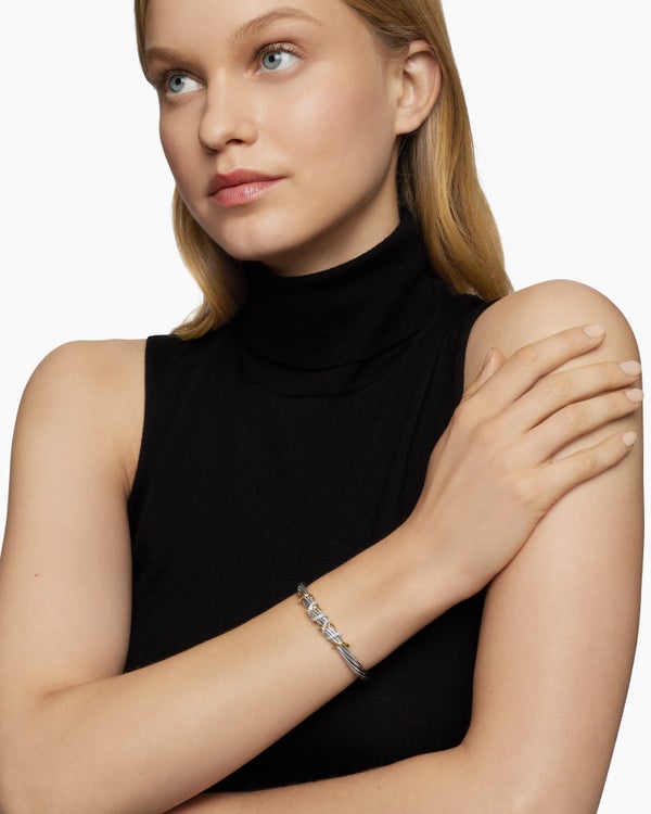 Helena Center Station Bracelet in Sterling Silver with 18K Yellow Gold and Diamonds, 6mm