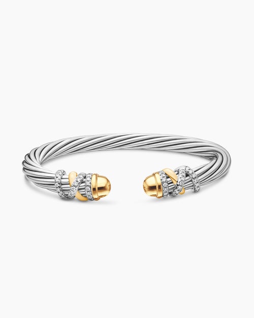 Womens Helena Bracelet in Sterling Silver with 18K Yellow Gold and Diamonds, 6mm