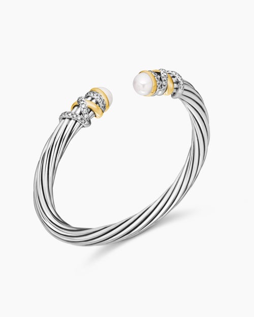 Womens Helena Bracelet in Sterling Silver with 18K Yellow Gold and Diamonds, 6mm